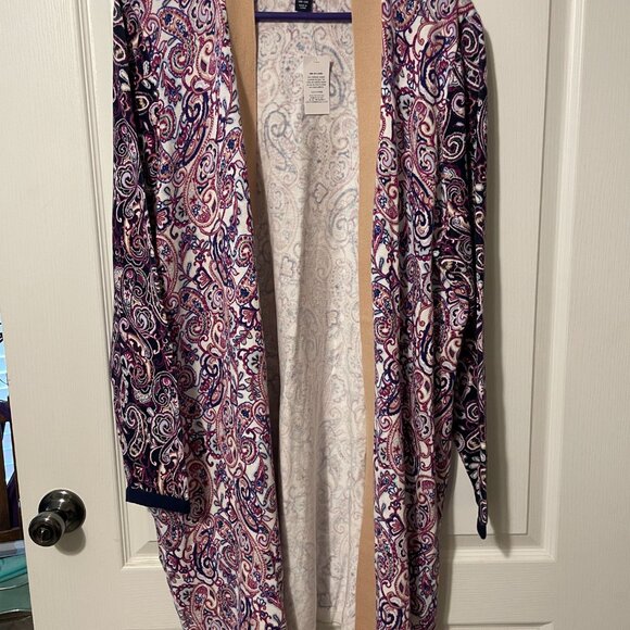 Land's End Fine Gauge sweater Paisley open front cardigan--NEW with tag. 1X - Picture 2 of 2